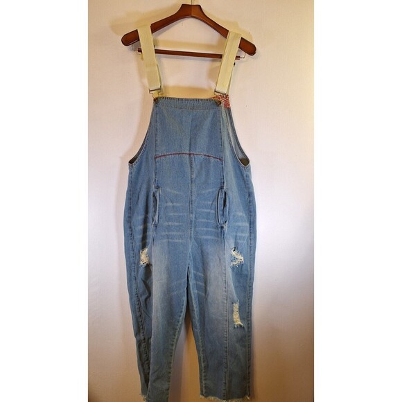 MONTHORIGIN Denim Overalls Women Jeans Blue Bib Distressed Small Baggy Gorpcore - Picture 2 of 10